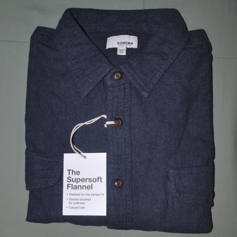 Sonoma Super Soft Flannel Shirt Dark Navy NWT